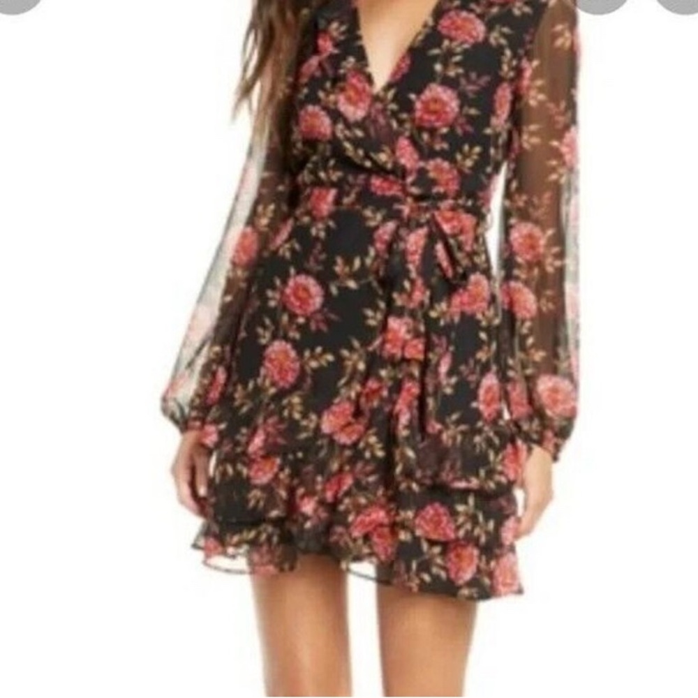 Bardot women’s Floral Wrap Mini Dress in Black and red size s